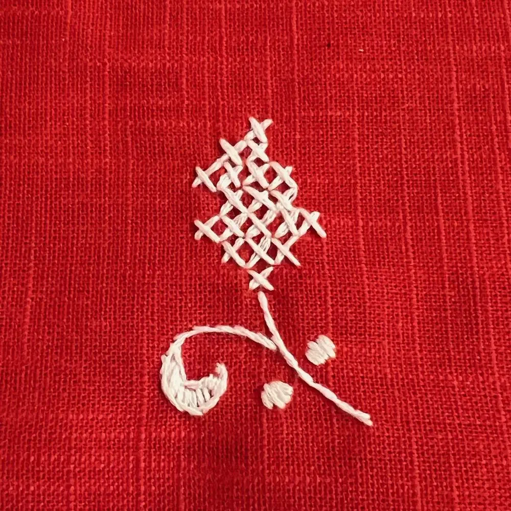 Vintage Red Cloth Napkins Set 4 Hand Embroidered Cross Stitch 14